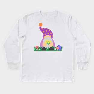 Easter Gnome Polka Dot Hat in a Garden Kids Long Sleeve T-Shirt